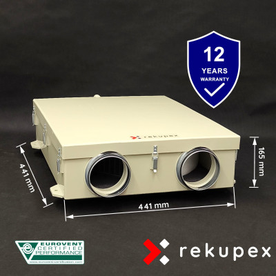 RECUBOX® OPEN HRV 03/100 – Wärmerückgewinnungsbox mit geringer Wärmerückgewinnung, M5-Filtern und Wartungszugang | Kompakter Wär